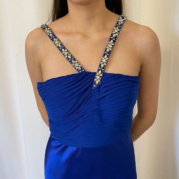 Adrianna Papell blue satin gown with beaded straps - Picture 6 of 6